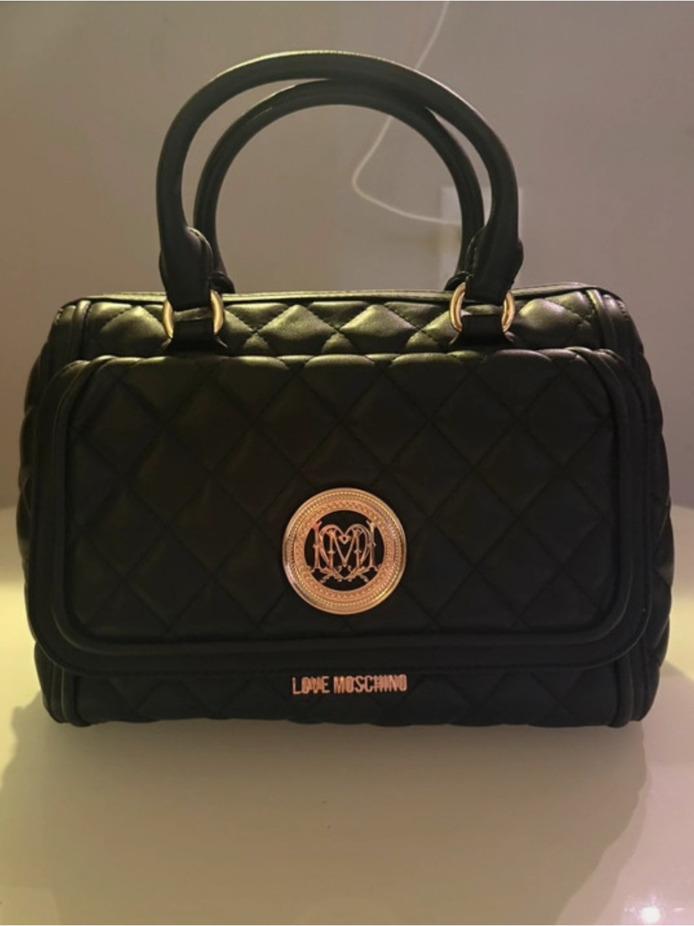 Love Moschino Black Quilted Satchel with Gold Logo Hardware